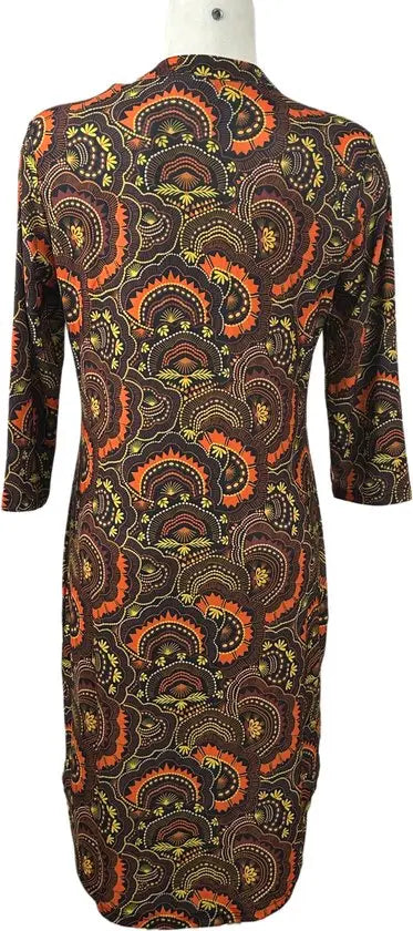 Angelle Milan - Bruin/Oranje travelstof jurk voor Dames - Travelstof - Ademend - Kreukherstellend - Duurzaam - in 5 maten! - Mapsy B.V