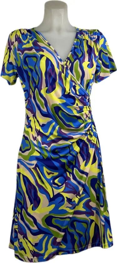 Angelle Milan – Travelkleding voor dames – Multikleur geplooide wave Jurk – Ademend – Kreukvrij – Duurzame Jurk - Mapsy B.V