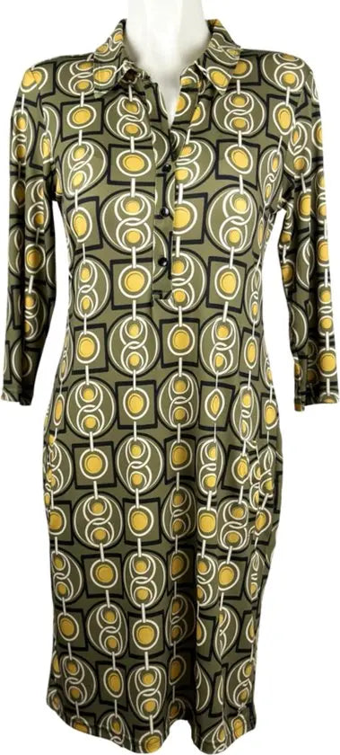 Angelle Milan - travelstof jurk voor dames - Groen/Gele Jurk - Ademend - Kreukherstellend - Duurzame zomerjurk - in 5 maten! - Mapsy B.V