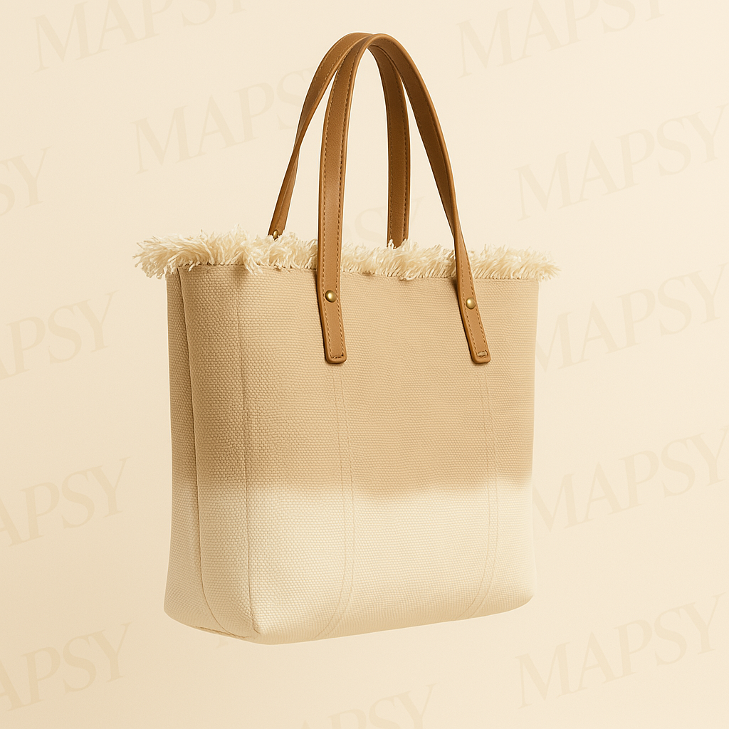 The Tote Bag - Grote Canvas Shopper met Ombre Beige Design en Franjes (In 3 kleuren!) - Mapsy B.V