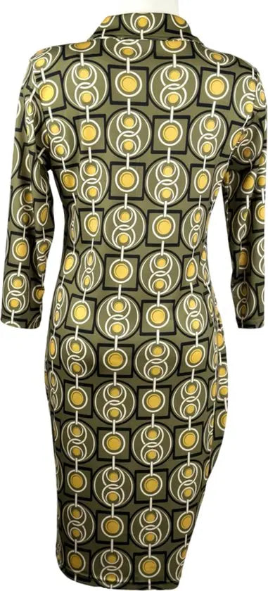 Angelle Milan - travelstof jurk voor dames - Groen/Gele Jurk - Ademend - Kreukherstellend - Duurzame zomerjurk - in 5 maten! - Mapsy B.V