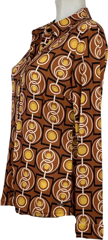 Angelle Milan - travelstof blouse - Blouse print in Bruin/Geel voor Dames - Travelstof - Comfort - Strijkvrij - Duurzaam - In 5 maten! - Mapsy B.V