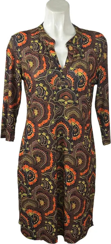 Angelle Milan - Bruin/Oranje travelstof jurk voor Dames - Travelstof - Ademend - Kreukherstellend - Duurzaam - in 5 maten! - Mapsy B.V