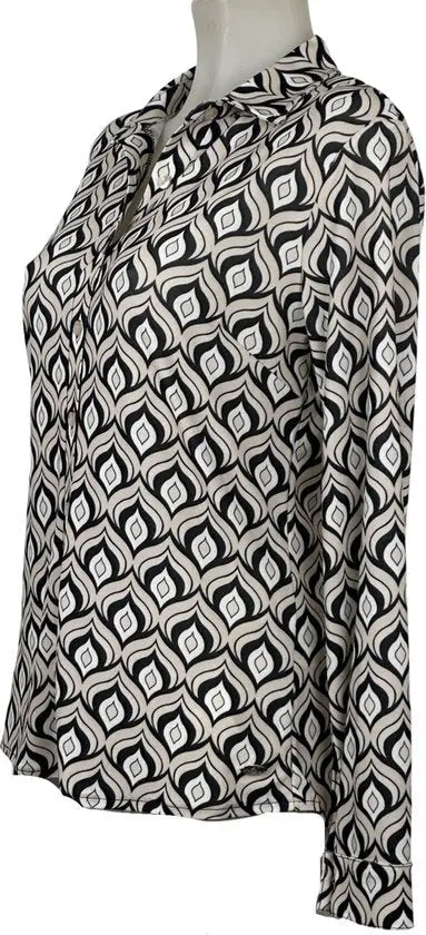 Angelle Milan - travelstof blouse - Blouse print in Beige/Zwart/Wit voor Dames - Travelstof - Comfort - Strijkvrij - Duurzaam - In 5 maten! - Mapsy B.V