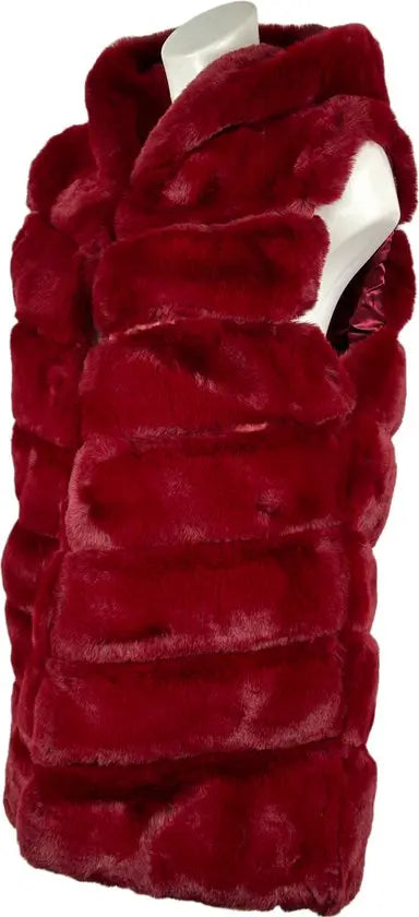 Elegante Dames Faux Fur Bodywarmer met Capuchon – Warm en Zacht - Beschikbaar in 6 stijlvolle kleuren - One Size - Bordeaux