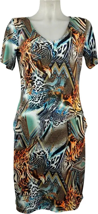 Angelle Milan – travelstof jurk – Multikleur print Jurk – Ademend – Kreukherstellend – Duurzame jurk - Mapsy B.V