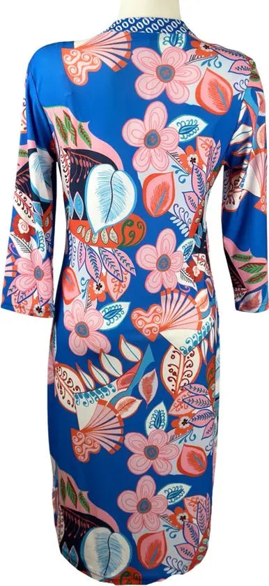 Angelle Milan - travelstof jurk - Blauw/Roze Jurk - Ademend - Kreukherstellend - Duurzame zomerjurk - in 5 maten! - Mapsy B.V