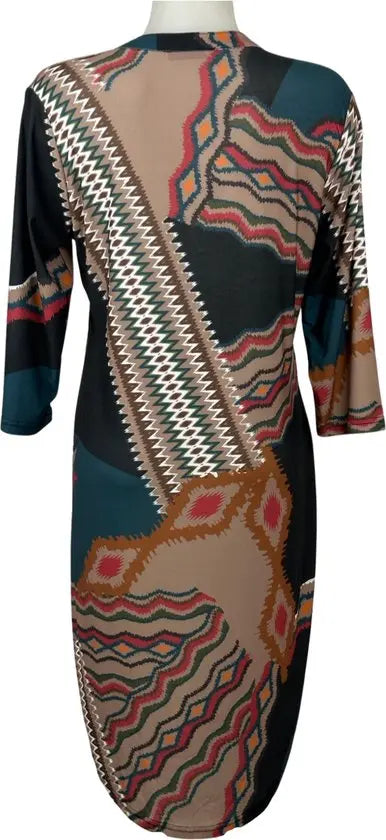 Angelle Milan - travelstof jurk - print Zeeblauw/Beige/Rood - Ademend - Kreukherstellend - Duurzame zomerjurk - Mapsy B.V