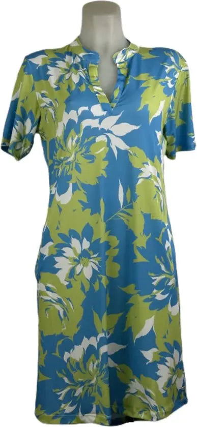 Angelle Milan – travelstof jurk voor dames – Blauw/Groene Jurk – Ademend – Kreukvrij – Duurzame Jurk - Mapsy B.V