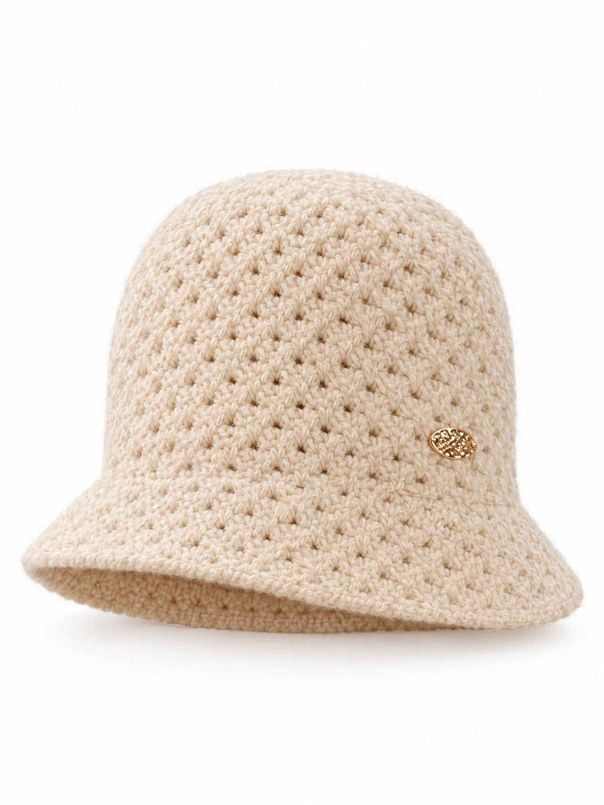 Gehaakte Bucket Hat met Gouden Plaatje