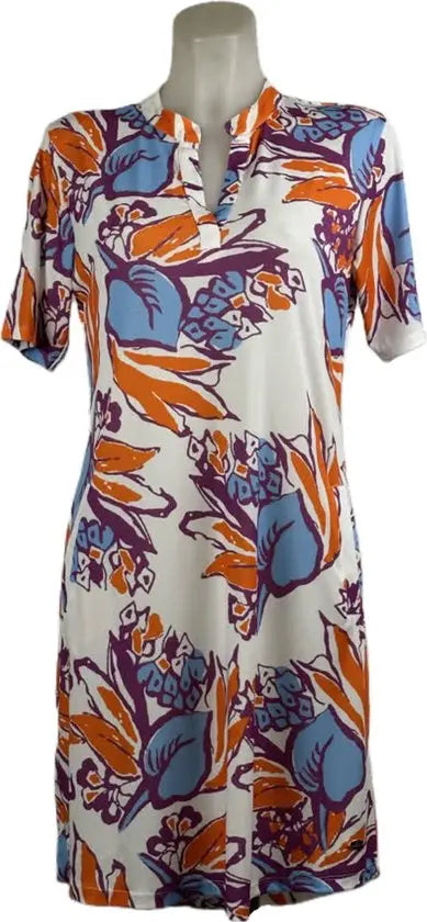 Angelle Milan – Travelkleding voor dames – Oranje/Blauwe Jurk – Ademend – Kreukvrij – Duurzame Jurk - Mapsy B.V