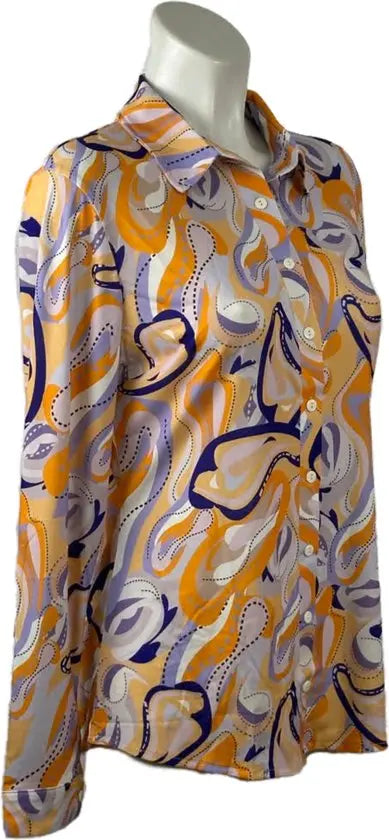 Angelle Milan - Lila/Oranje Blouse voor Dames - Travelstof - Ademend - Kreukherstellend - Duurzaam - in 5 maten! - Mapsy B.V