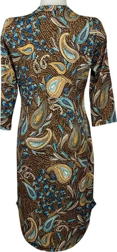 Angelle Milan - travelstof jurk - Multikleur pauw blauw/geel - Ademend - Kreukherstellend - Duurzame zomerjurk - in 5 maten! - Mapsy B.V