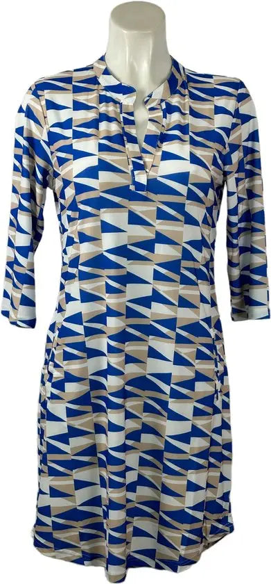 Angelle Milan - Blauw/Witte travelstof jurk voor Dames - Travelstof - Ademend - Kreukherstellend - Duurzaam - in 5 maten! - Mapsy B.V