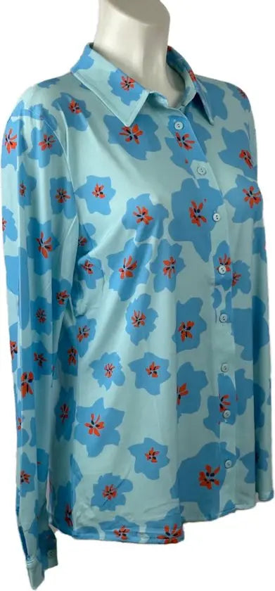 Angelle Milan - Lichtblauwe travelstof blouse voor Dames - Travelstof - Ademend - Kreukherstellend - Duurzaam - in 5 maten! - Mapsy B.V