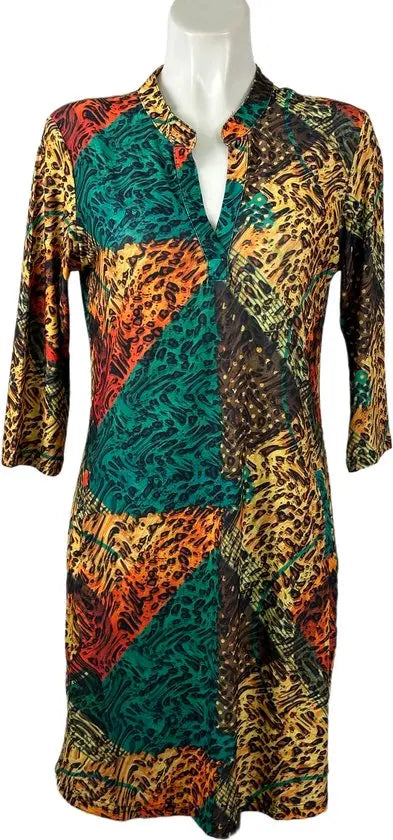 Angelle Milan - Geel/Groene travelstof jurk voor Dames - Travelstof - Ademend - Kreukherstellend - Duurzaam - in 5 maten! - Mapsy B.V