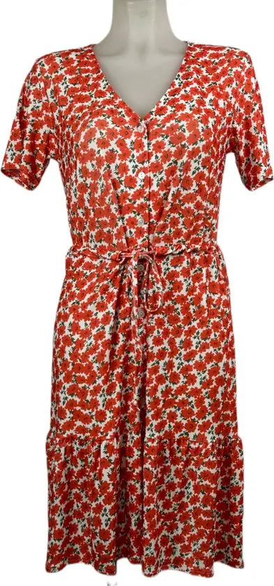 Angelle Milan – travelstof jurk – Rode Bloemenjurk met Strik – Ademend – Kreukherstellend – Duurzame jurk - Mapsy B.V