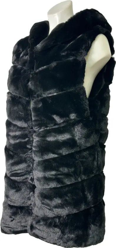 Elegante Dames Faux Fur Bodywarmer met Capuchon – Warm en Zacht - Beschikbaar in 6 stijlvolle kleuren - One Size - Zwart