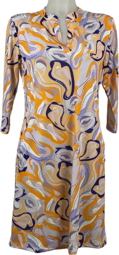 Angelle Milan – travelstof jurk – Geel/Lila Jurk – Ademend – Kreukherstellend – Duurzame jurk - Mapsy B.V