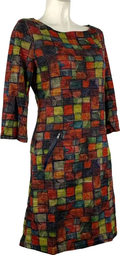 Vegas Herfstcollectie - Dames A-lijn Jurk - Patchwork ontwerp - Ritsdetail zijkant - Ademende stof - Maat S - in 5 maten!