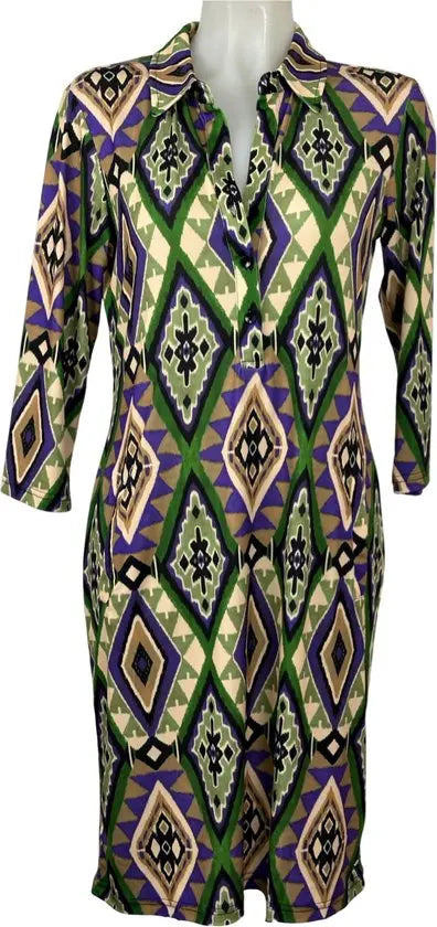 Angelle Milan - travelstof jurk - Multikleur Groen/Paars - Ademend - Kreukherstellend - Duurzame zomerjurk - in 5 maten! - Mapsy B.V