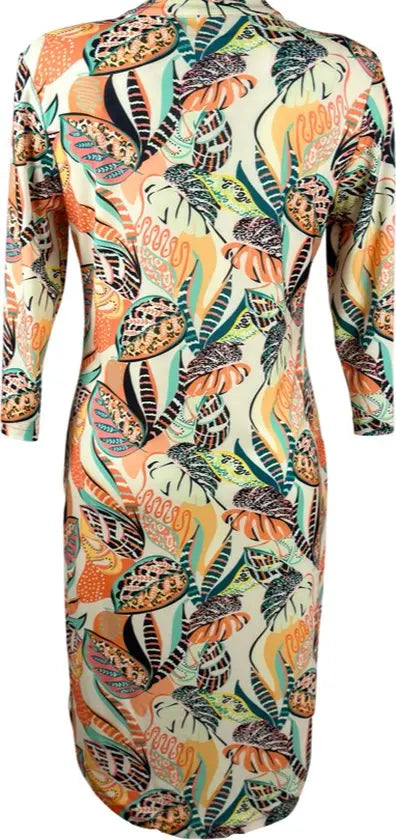 Angelle Milan - travelstof jurk - Oranje/Groene Jurk - Ademend - Kreukherstellend - Duurzame zomerjurk - Mapsy B.V