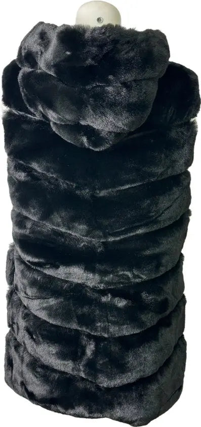 Elegante Dames Faux Fur Bodywarmer met Capuchon – Warm en Zacht - Beschikbaar in 6 stijlvolle kleuren - One Size - Zwart