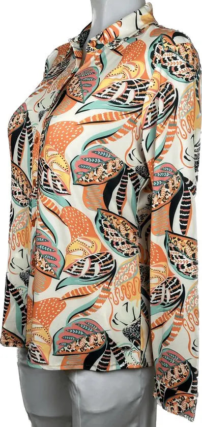 Angelle Milan - travelstof blouse - Oranje Jungleprint Blouse voor Dames - Travelstof - Strijkvrij - Stretch - Duurzaam - in 5 maten! - Mapsy B.V