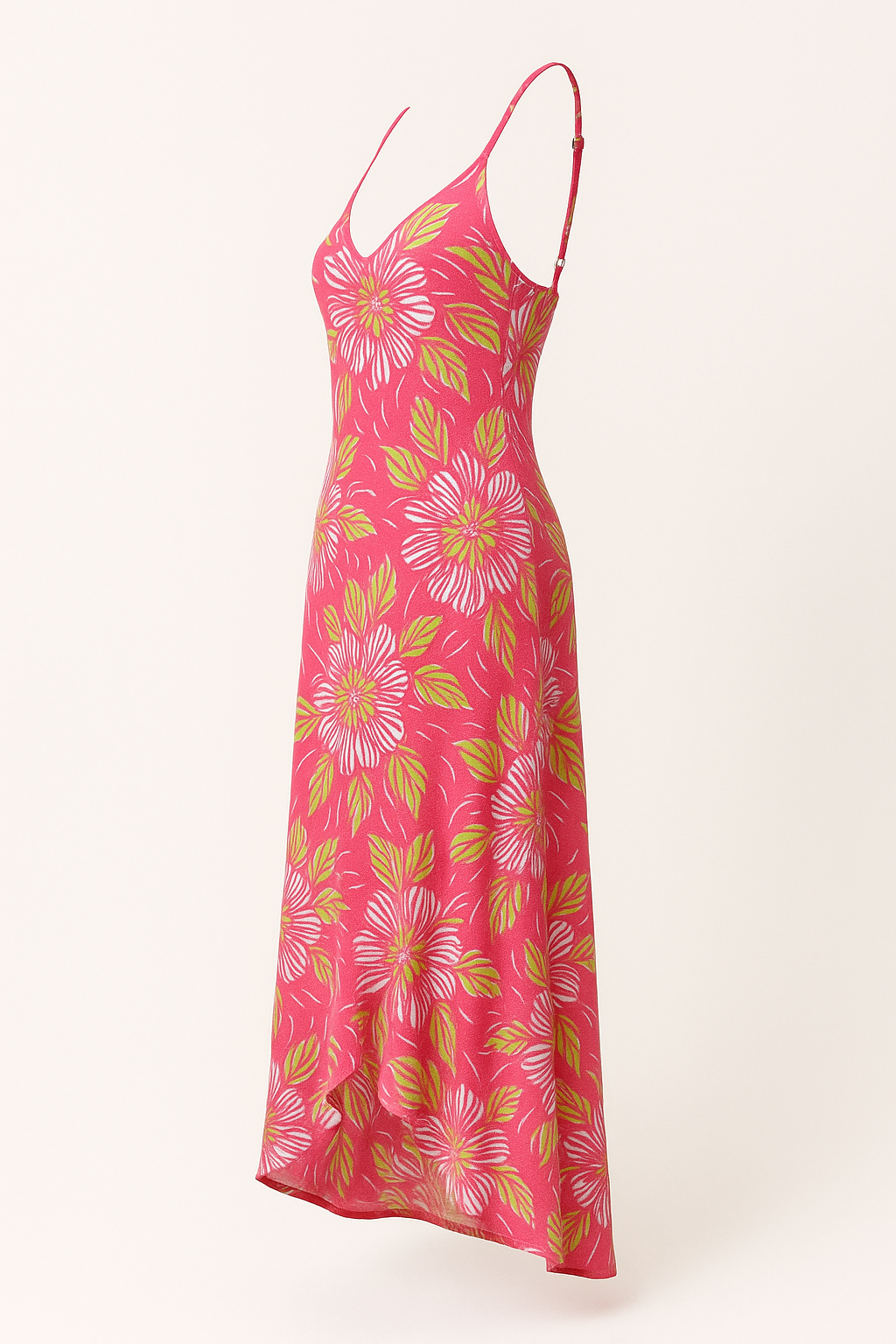 Angelle Milan Maxi Jurk – Koraalroze Tropenprint – Spaghettibandjes – Travelstof – V-ruffle Zoom – Maten S t/m XXL - Mapsy B.V