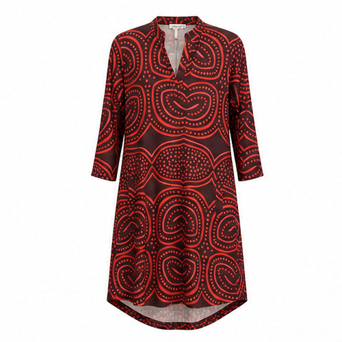 Angelle Milan Travelstof Tuniek - Bordeaux Koraal Grafische Print