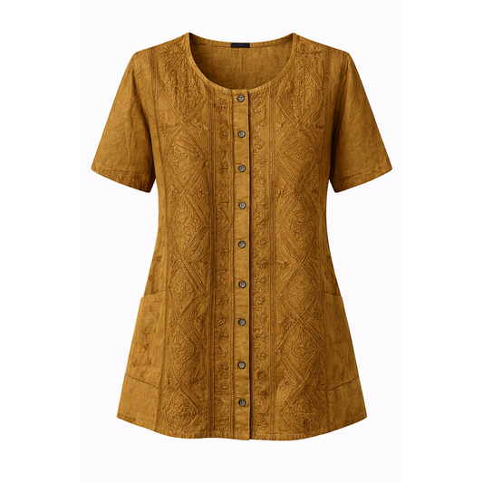 HS Zomerblouse - In 5+ Kleuren - Stevige stof - Cognac