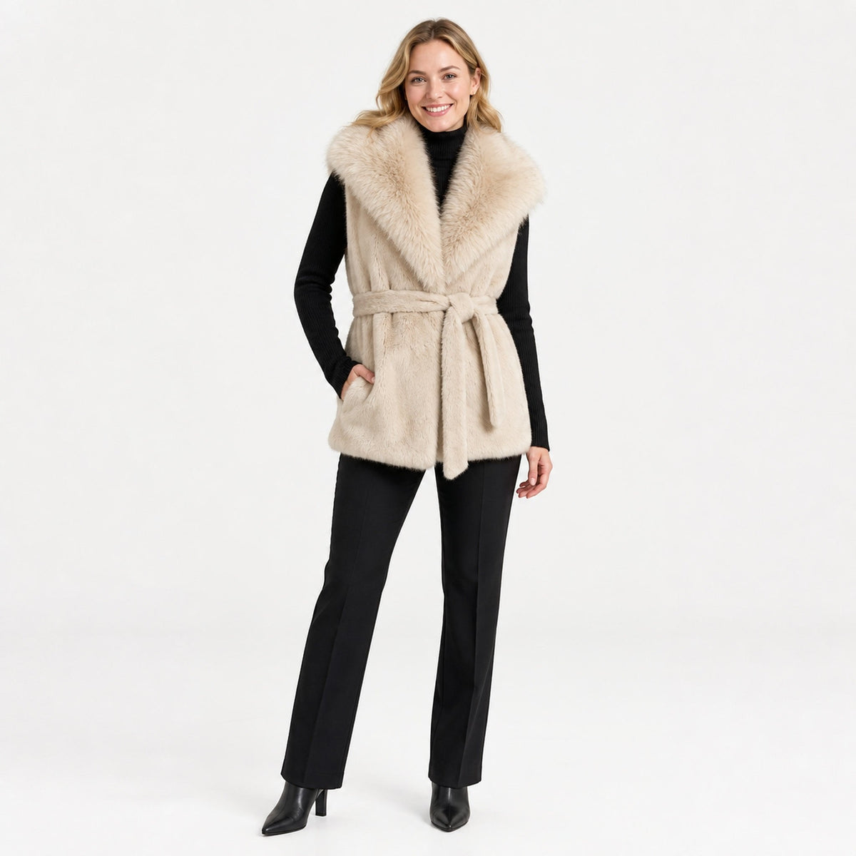Faux Fur Gilet met Ceintuur - One Size