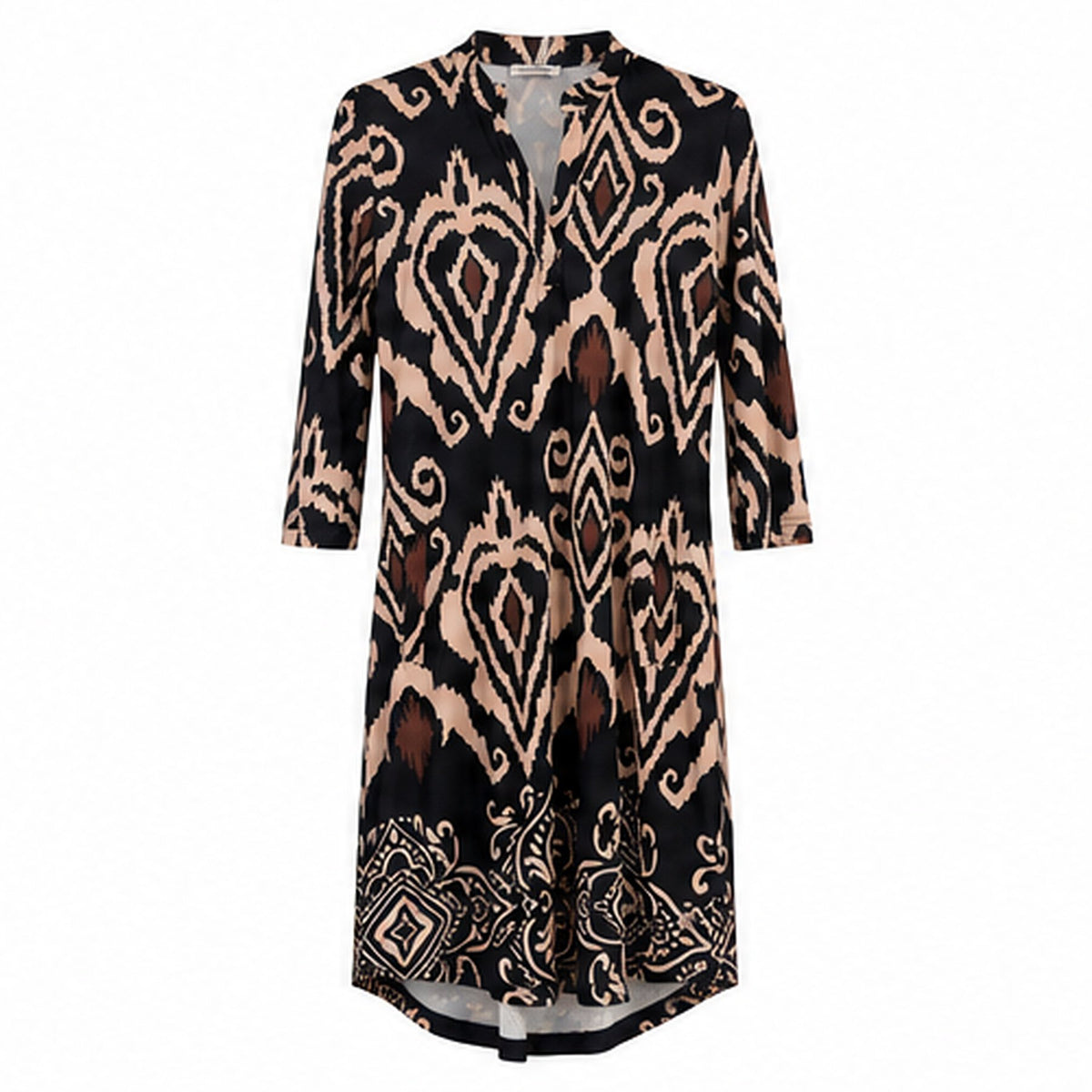 Angelle Milan Travelstof Tuniek - Zwart Taupe Ikatprint