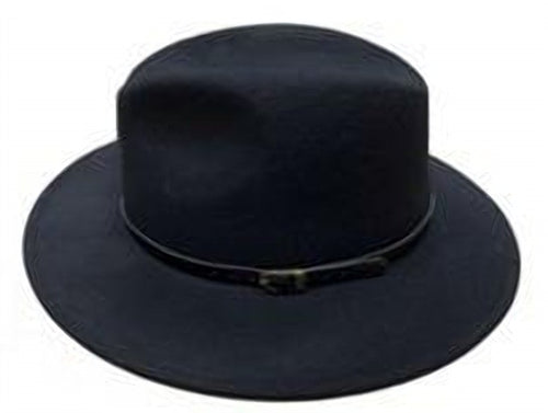 Wollen Fedora Hoed met Leren Riempje in Zwart
