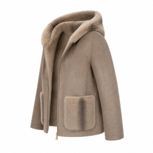 Reversible Jas - Taupe - Faux Fur & Suèdelook - One Size