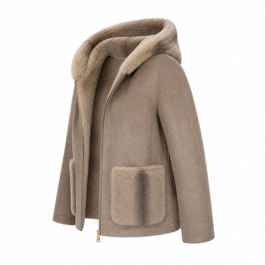 Reversible Jas - Taupe - Faux Fur & Suèdelook - One Size