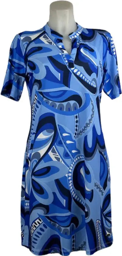 Angelle Milan – Travelkleding voor dames – Blauwe print Jurk – Ademend – Kreukvrij – Duurzame Jurk - In 5 maten! - Maat L