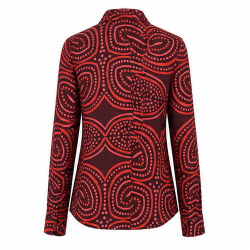 Angelle Milan Travelstof Blouse - Bordeaux Koraal Grafische Print