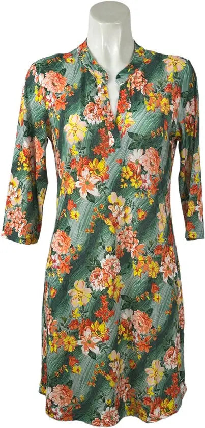 Angelle Milan - Groene Kleurrijke travelstof jurk voor Dames - Travelstof - Ademend - Kreukherstellend - Duurzaam - in 5 maten! - Mapsy B.V