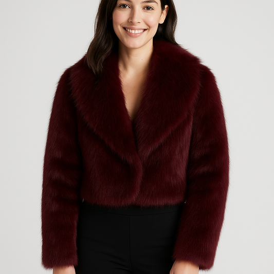 Faux Fur Dames Jas Bordeaux