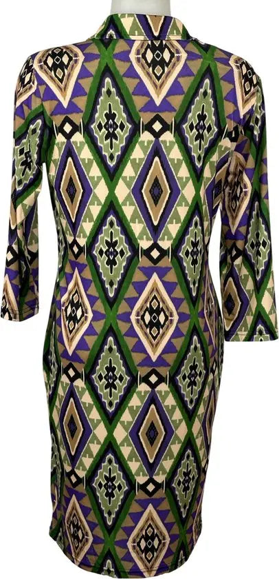 Angelle Milan - travelstof jurk - Multikleur Groen/Paars - Ademend - Kreukherstellend - Duurzame zomerjurk - in 5 maten! - Mapsy B.V