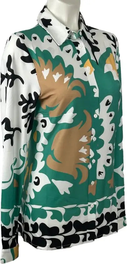 Angelle Milan - Groen Z/W travelstof Blouse voor Dames - Travelstof - Ademend - Kreukherstellend - Duurzaam - in 5 maten! - Mapsy B.V