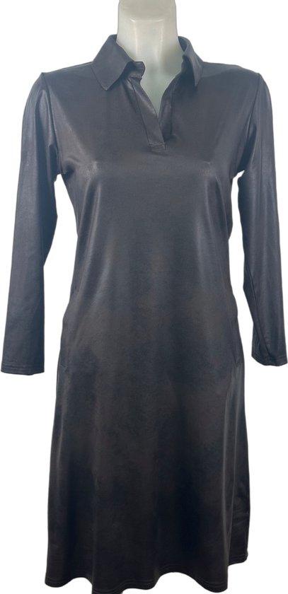 Leren Look Jurk - Luxe Winter Stijl in Chocoladebruin - In 5 maten - Mapsy B.V