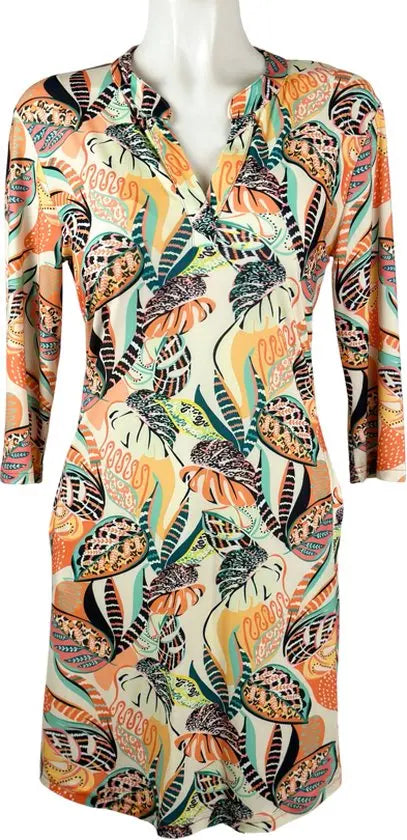 Angelle Milan - travelstof jurk - Oranje/Groene Jurk - Ademend - Kreukherstellend - Duurzame zomerjurk - Mapsy B.V