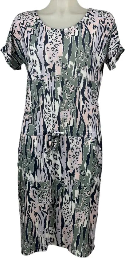 Angelle Milan – travelstof jurk voor dames – Lila/Roze-Grijze Strik Jurk – Ademend – Kreukherstellend – Duurzame jurk - Mapsy B.V