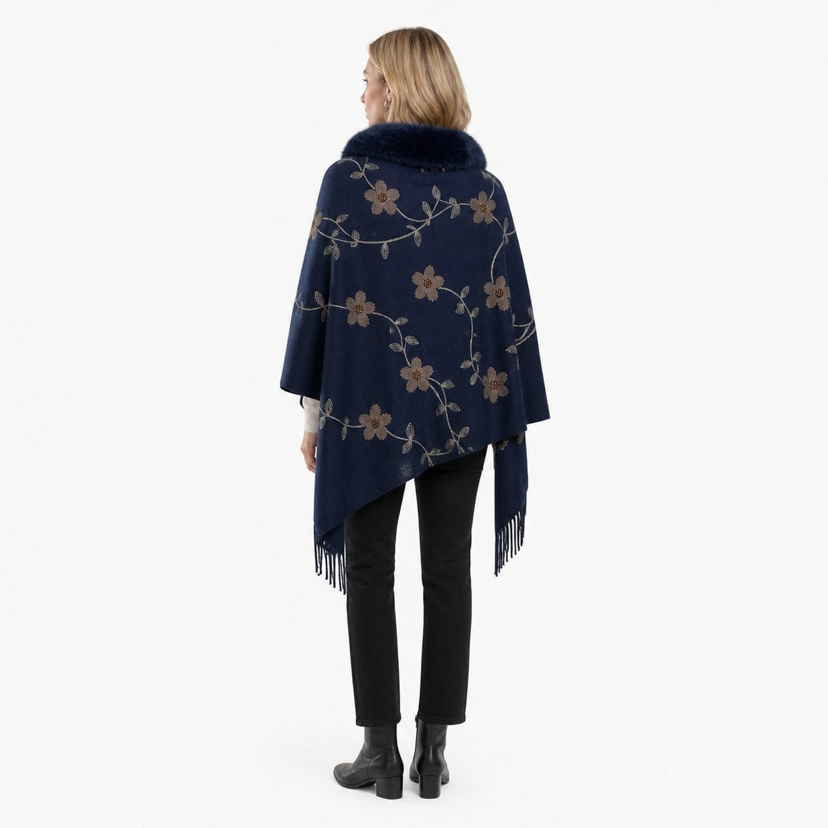 Bloemenstola met Faux Fur Rand en Franjes - 65x180 cm