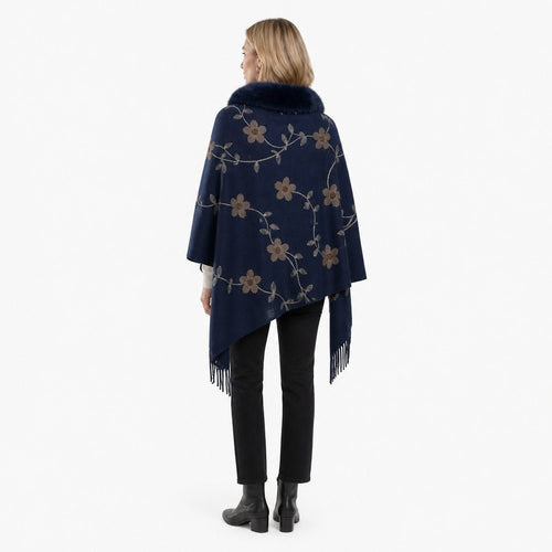 Bloemenstola met Faux Fur Rand en Franjes - 65x180 cm