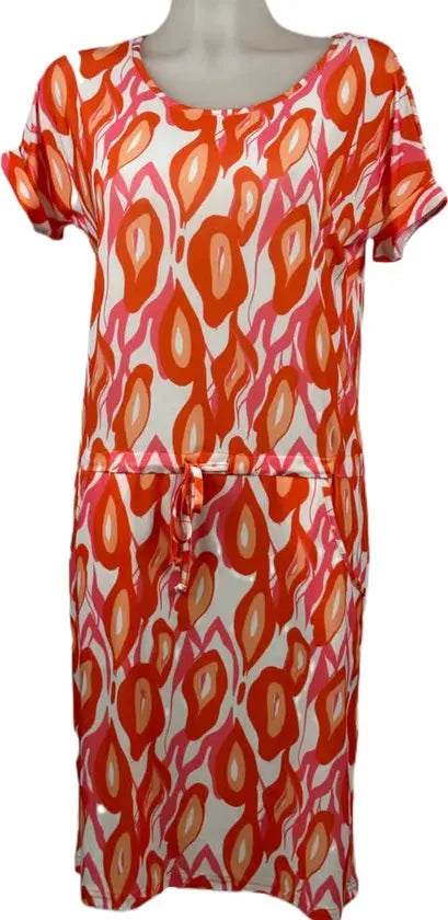 Angelle Milan – travelstof jurk – Rood/Oranje/Witte Strik Jurk – Ademend – Kreukherstellend – Duurzame jurk - Mapsy B.V