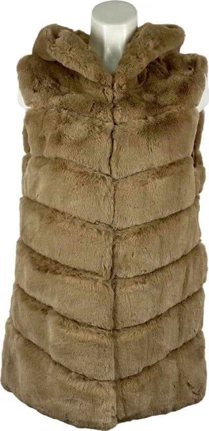 Elegante Dames Faux Fur Bodywarmer met Capuchon – Warm en Zacht - Beschikbaar in 6 stijlvolle kleuren - One Size - Camel