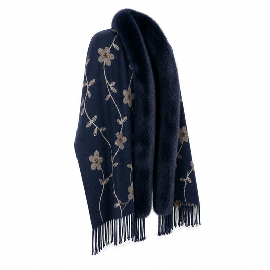 Bloemenstola met Faux Fur Rand en Franjes - 65x180 cm
